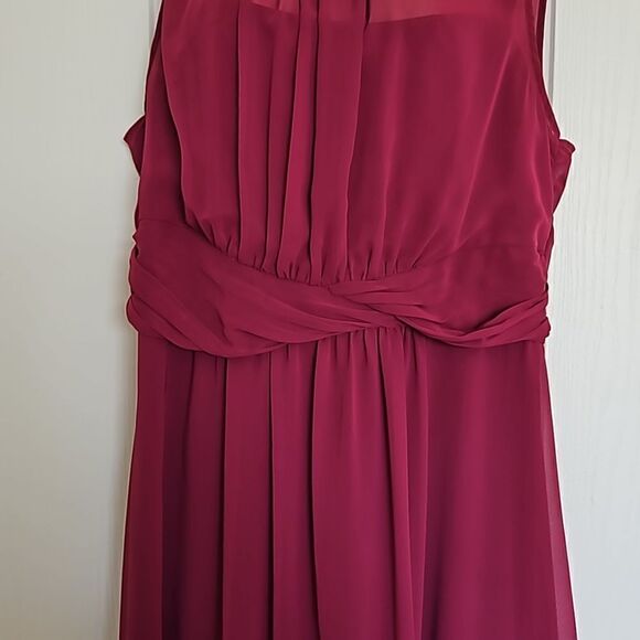 Yessica Women's Beaded Neckline Chiffon, Twisted Belt  Maxi Dress 12 Burgundy - Picture 3 of 16
